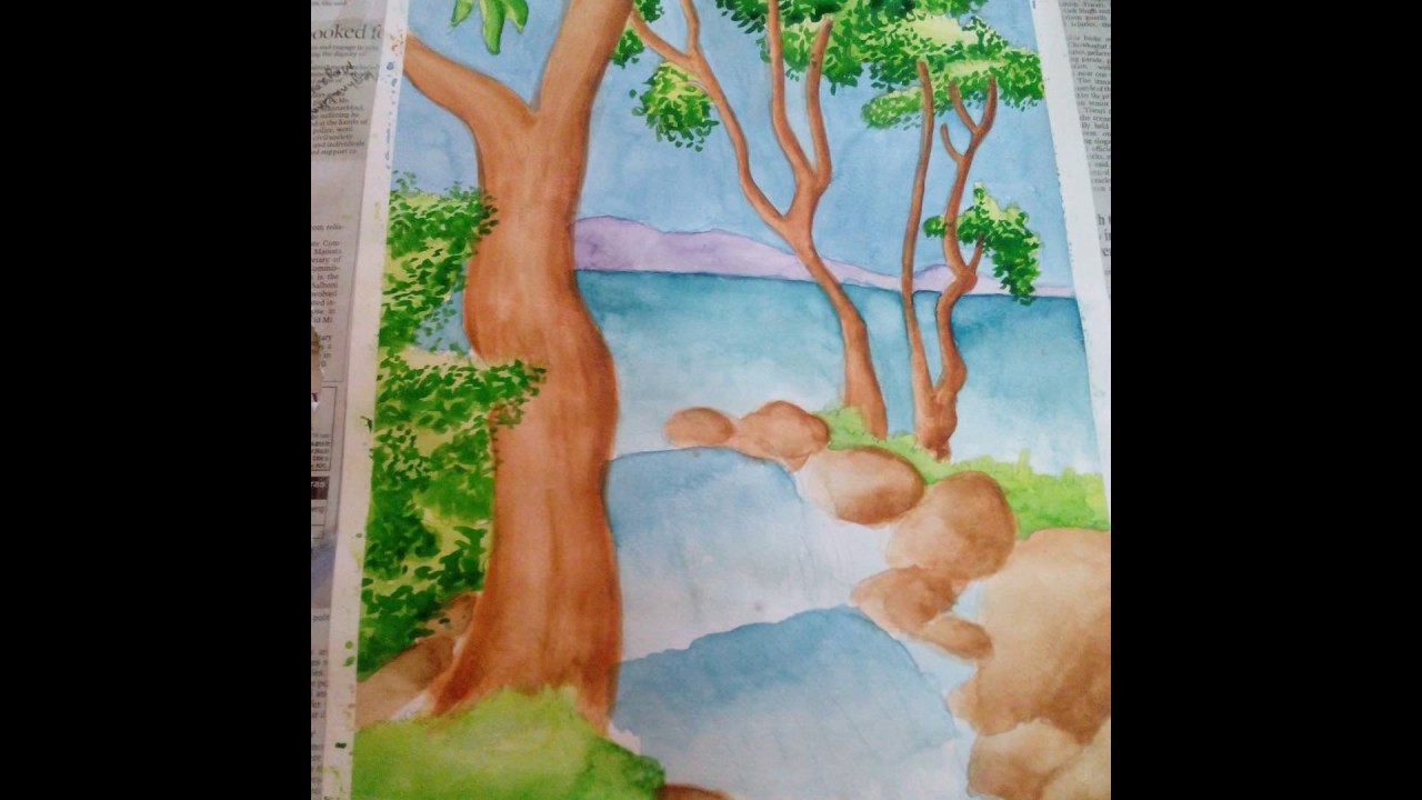 How to draw easy scenery for kids, Waterfall scenery drawing with pencil...  | Easy drawings, Easy scenery drawing, Oil pastel drawings
