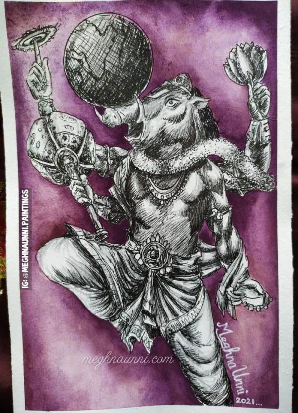 How to Draw Lord Vishnu in Varah Avatar | Easy Drawing of Lord Varah  holding Earth | Easy cartoon drawings, Easy drawings, Drawings