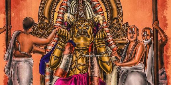 Varadar Vaikasi Brahmotsavam Day 3 Evening: HANUMANTHA VAHANAM Painting