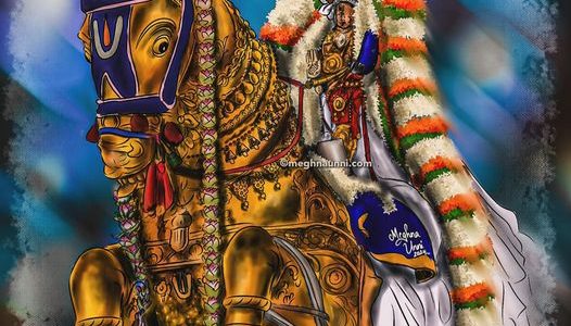 Varadar Vaikasi Brahmotsavam Day 8 : KUTHIRAI VAHANAM Painting