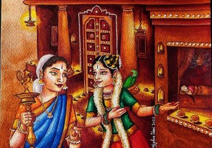 Thiruppavai Pasuram 9: THOOMANI MADATHU Painting